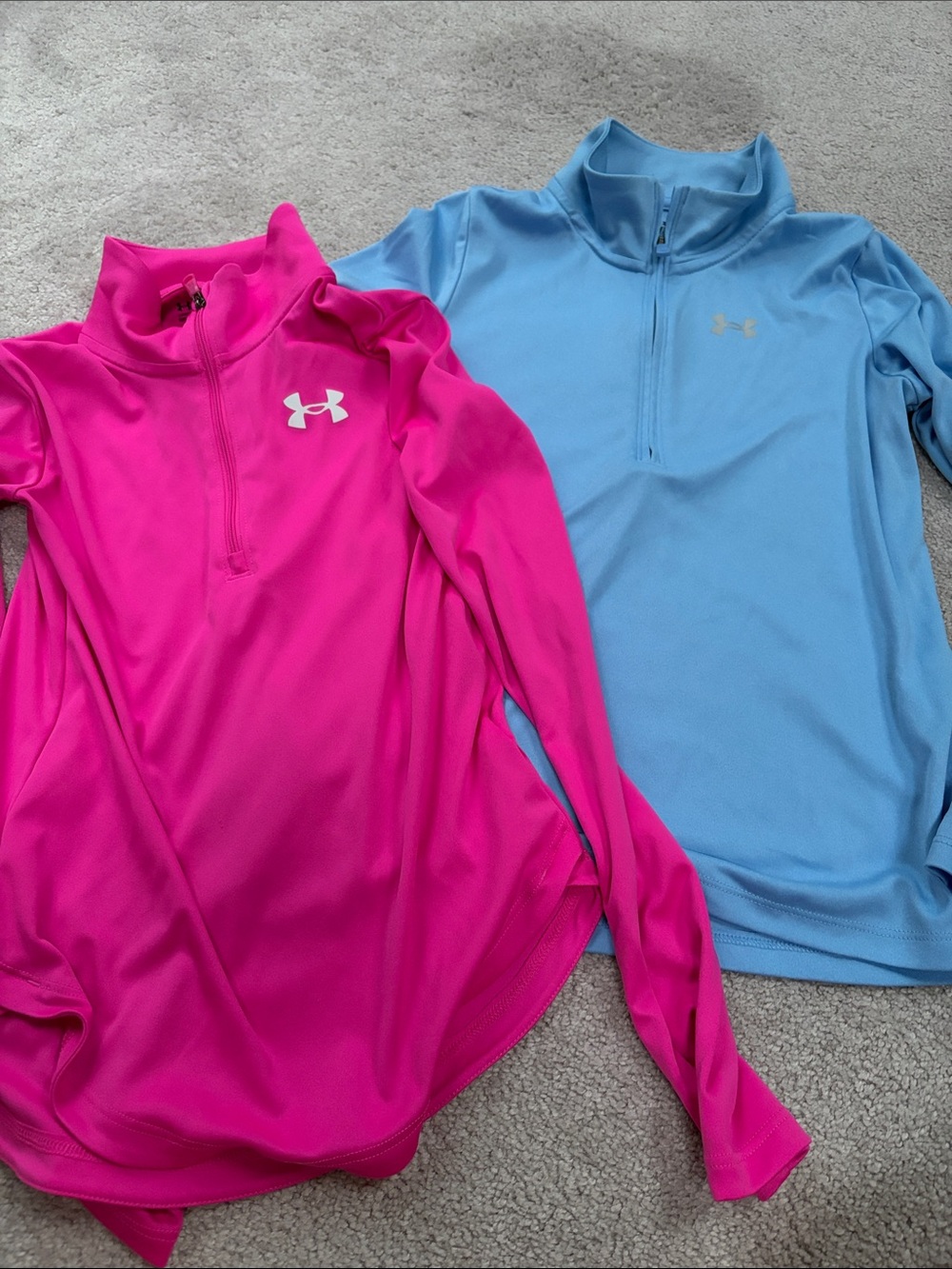 Under Armour Girls' Quarter Zip Performance Tops - Hot Pink & Light Blue Medium